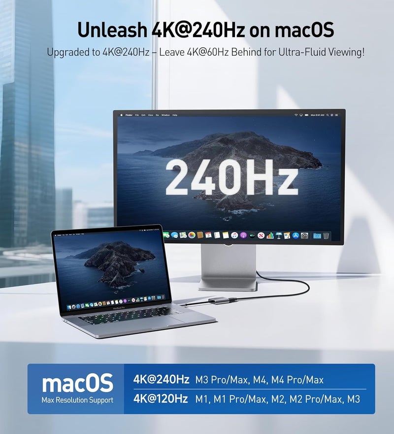 CableMatters محول USB C إلى HDMI 2.1 بسرعة 48Gbps مع شحن 140W لنظام MacOS و Windows، يدعم [4K@240Hz /8K@60Hz HDR]، محول Thunderbolt إلى HDMI، متوافق مع MacBook و XPS، لا يدعم VRR - Image 3